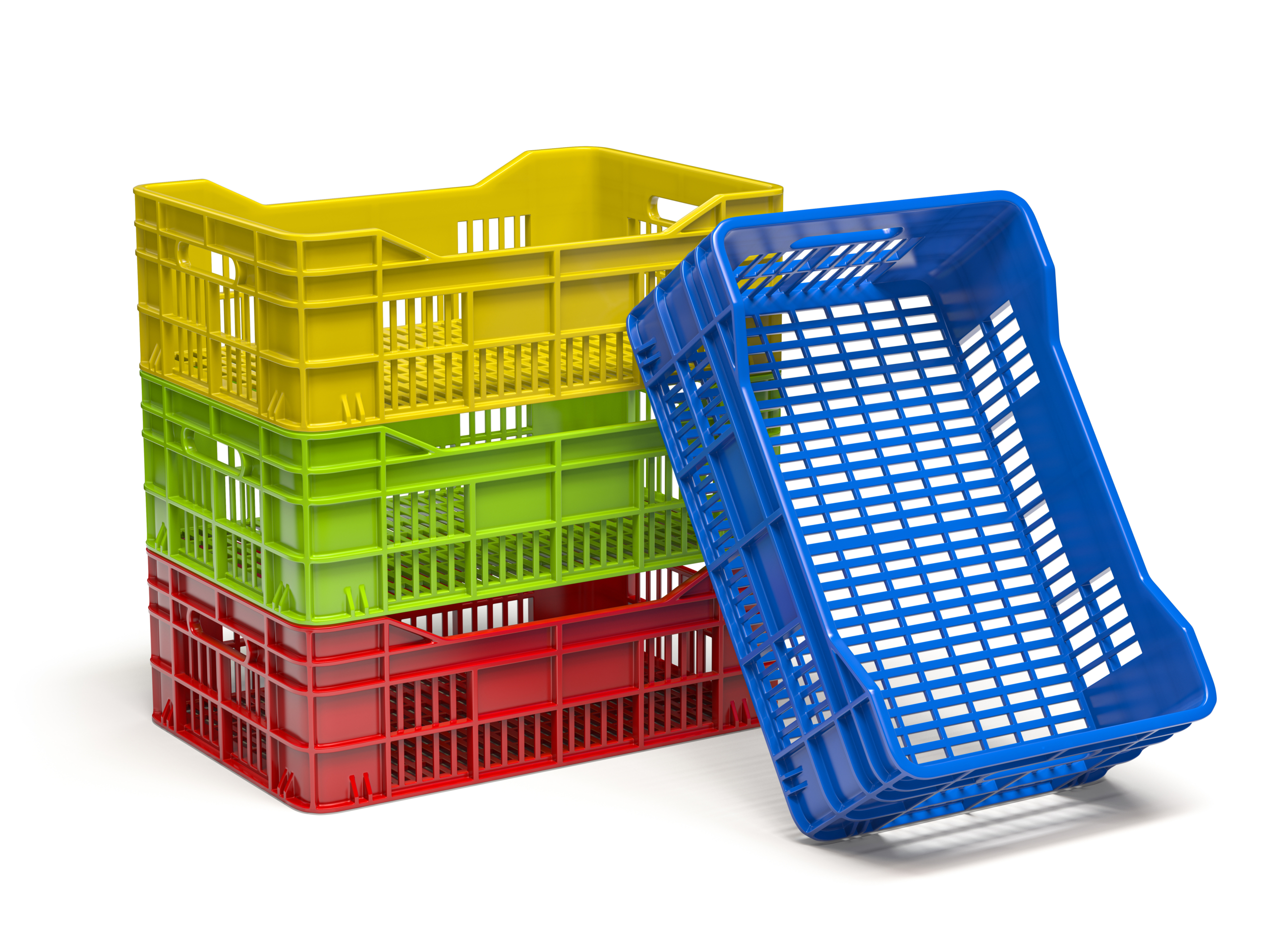 Reusable plastic crates used for bakery and food distribution tray loops